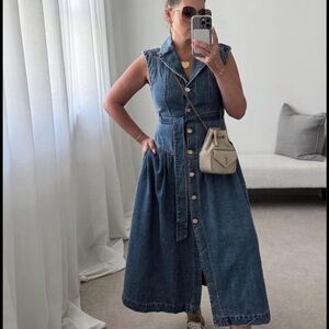 Denim Sleeveless Maxi Dress with Belt